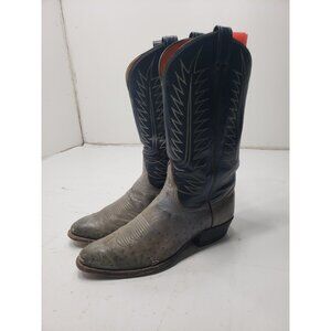 Tony Lama 4105 Genuine Leather Two Tone Gray & Navy Blue Ostrich Size 10.5